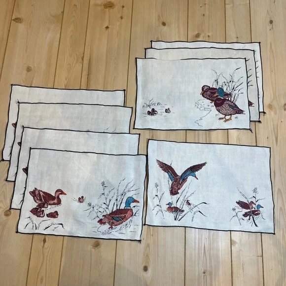 Unbranded Unisex Vintage Duck Linen Placemats White Cabin Cottagecore Set of 8 - Picture 6 of 6